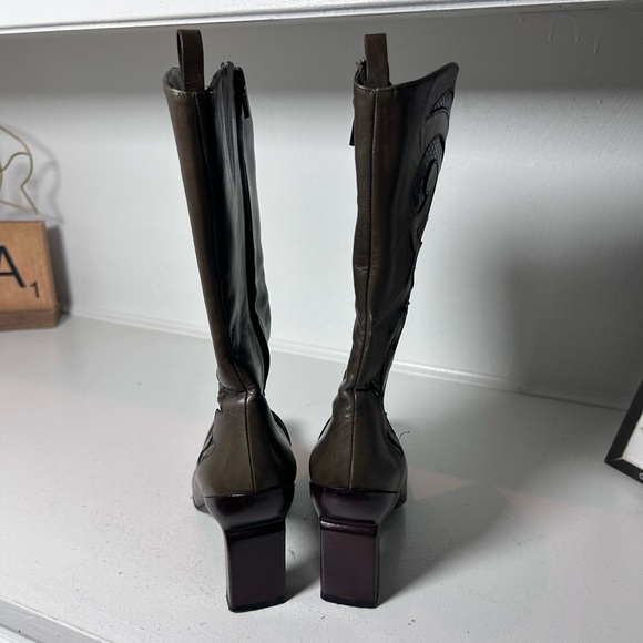 Vintage Graye Leather Western Boots 6.5/7 Y2K Heeled Cowboy Boots Cutout Detail - Picture 5 of 8